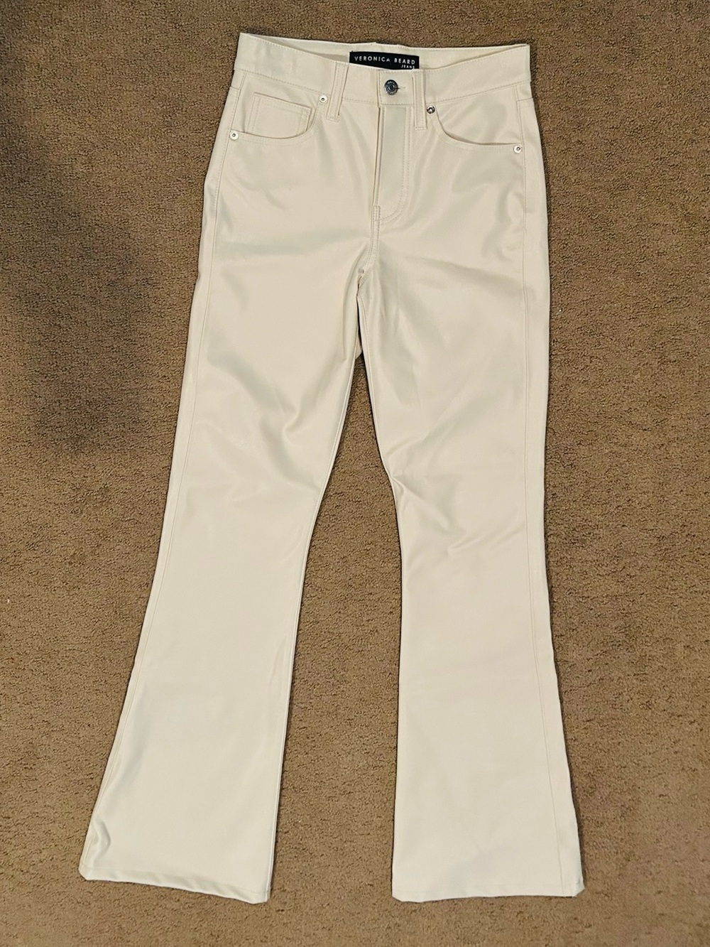 Veronica Beard Beverly Flare Pant in Ivory Size 25 Faux Leather Chic